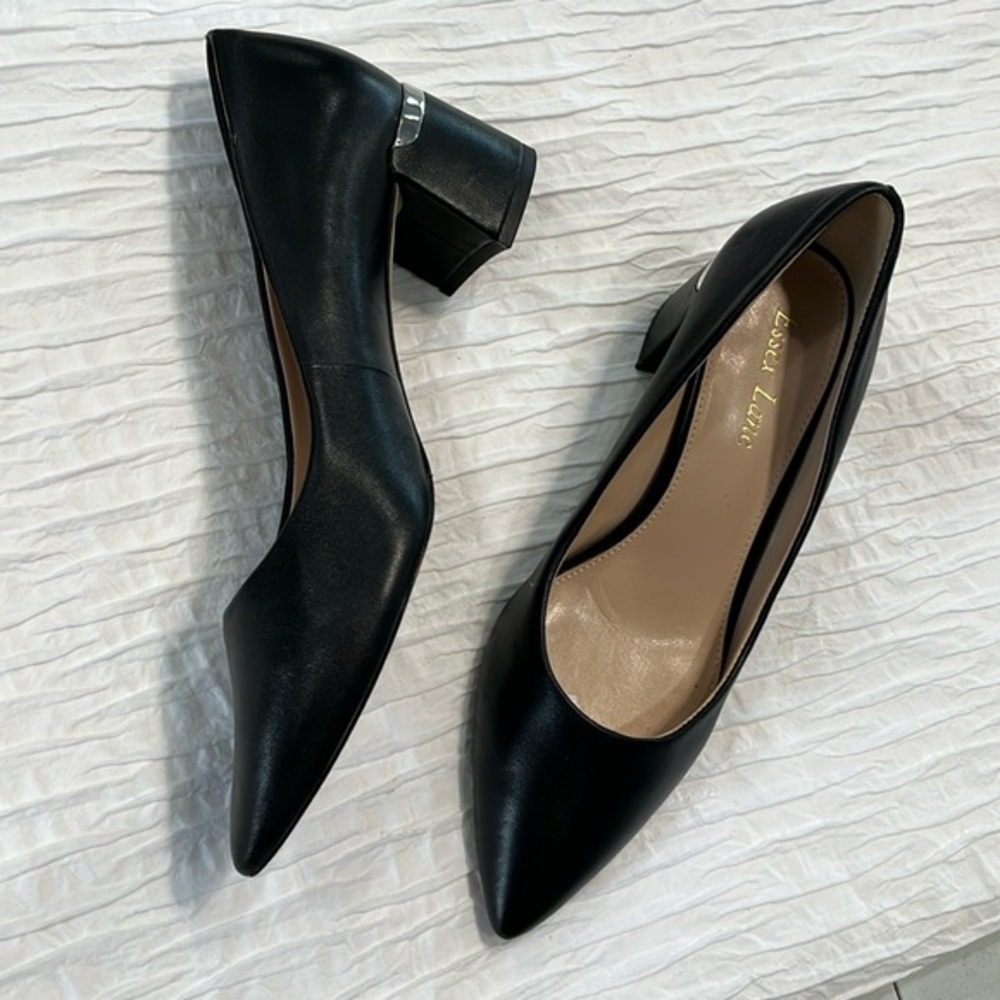 Essex Lane heels pumps chunky heel women’s‎ 7.5 black pointed toe
